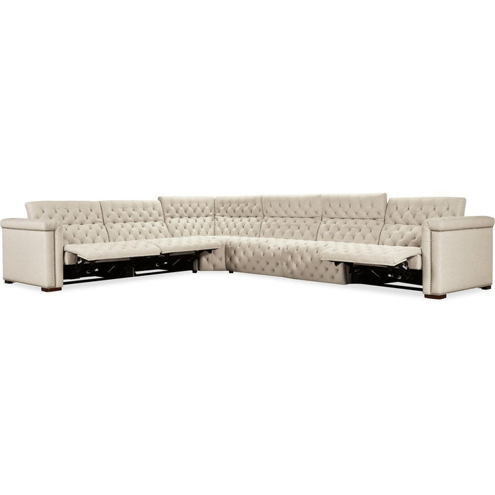 Sectionals: Recliners Savion Deux 6 Seat Sectional with Four Power Recliners and Seven Power Headrests - Beige