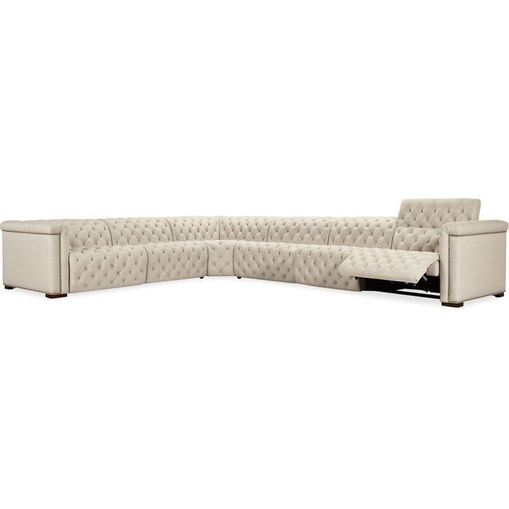 Sectionals: Recliners Savion Deux 6 Seat Sectional with Four Power Recliners and Seven Power Headrests - Beige
