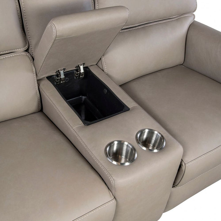 Sofas: Recliners Bishop Console Loveseat with Power Recline & Power Headrest - Dark Taupe Leather