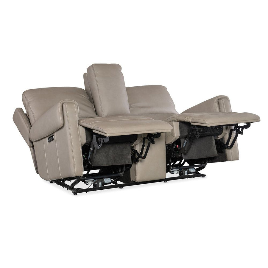 Sofas: Recliners Bishop Console Loveseat with Power Recline & Power Headrest - Dark Taupe Leather