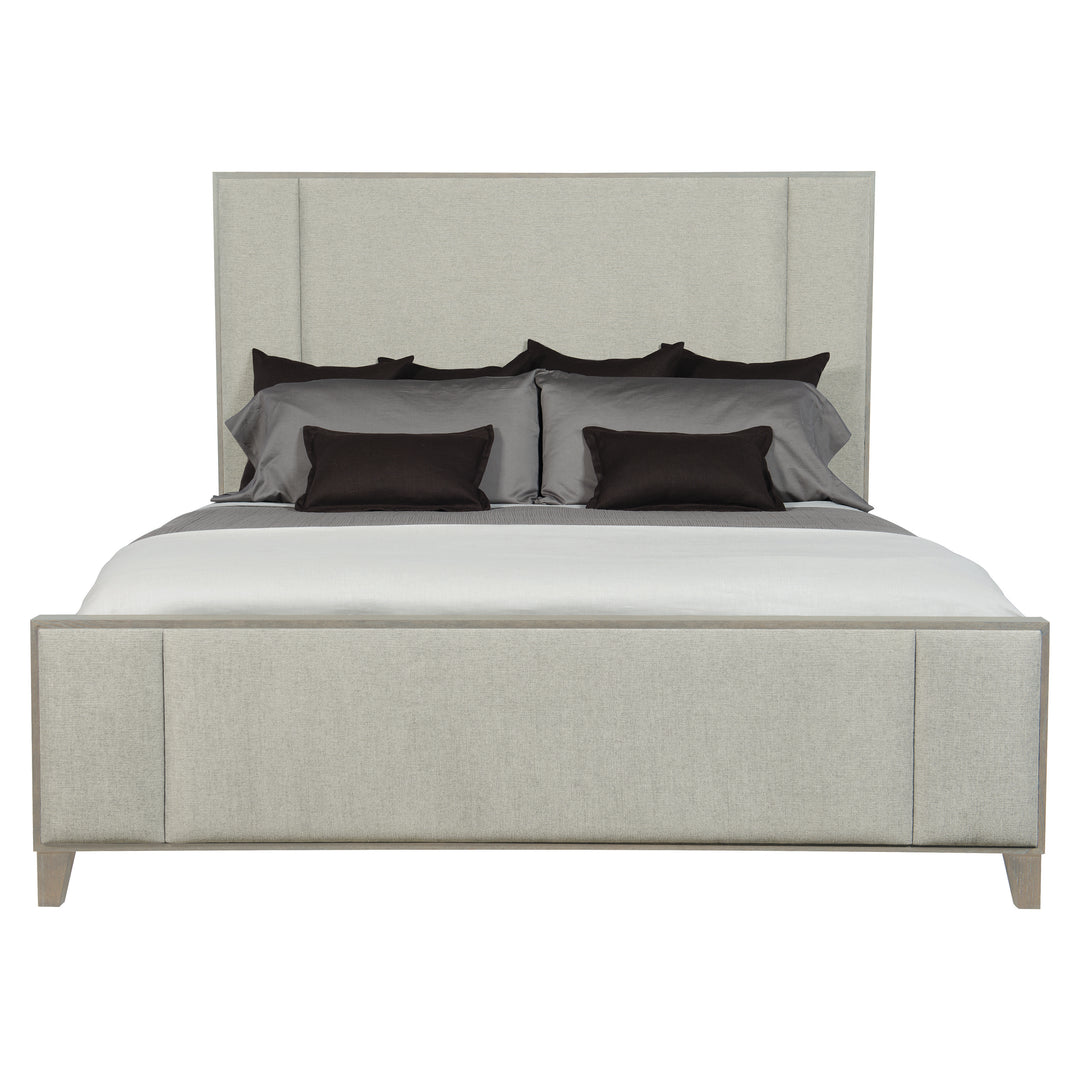 Linea King Panel Bed with Upholstered Headboard and Footboard in Cerused Greige Finish