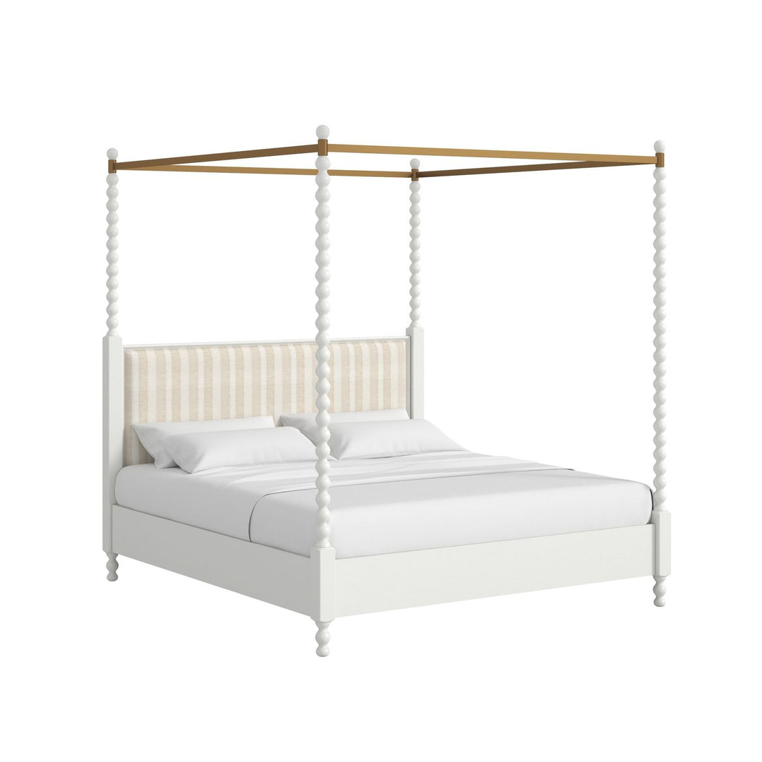 Haven King Upholstered Canopy Poster Bed — Warm White