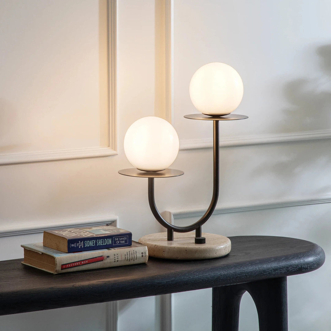 Modern Globe Table Light - Bronze/Travertine