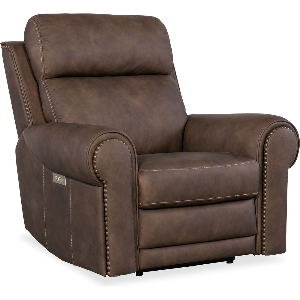 Lounge Chairs: Recliners Duncan Power Recliner with Power Headrest & Lumbar - Dark Brown