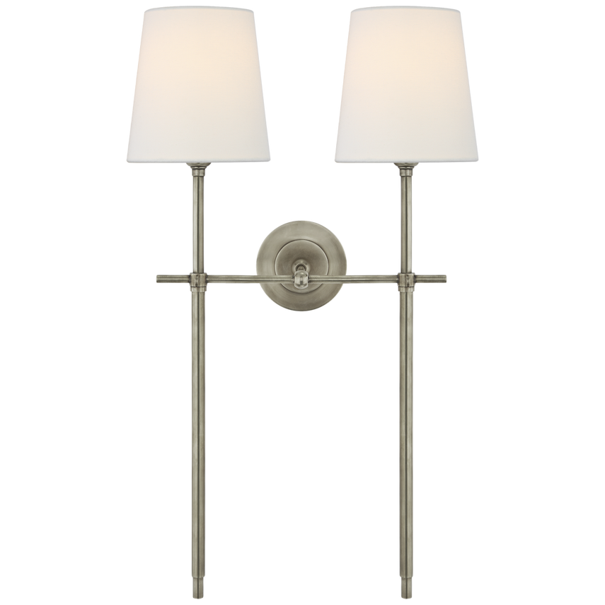 Bijou Large Double Tail Sconce-Visual Comfort-VISUAL-TOB 2025AN-L-Wall LightingAntique Nickel/Linen Shades-1-France and Son