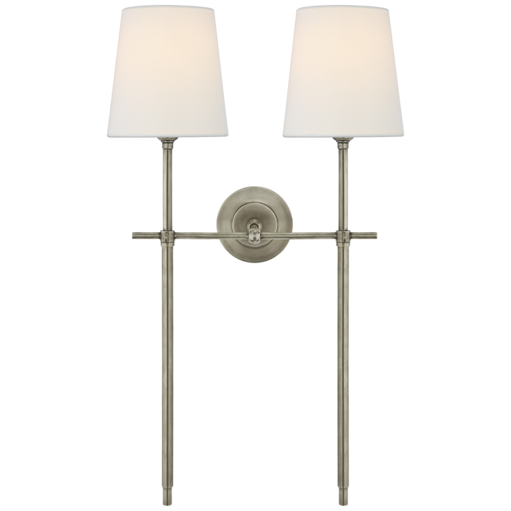 Bijou Large Double Tail Sconce-Visual Comfort-VISUAL-TOB 2025AN-L-Wall LightingAntique Nickel/Linen Shades-1-France and Son