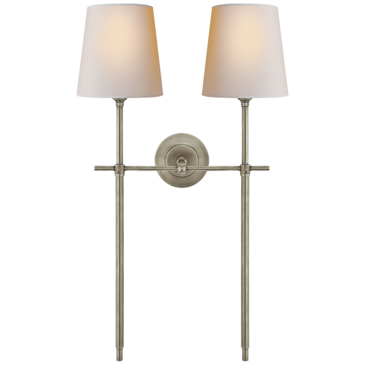 Bijou Large Double Tail Sconce-Visual Comfort-VISUAL-TOB 2025AN-NP-Wall LightingAntique Nickel/Natural Paper Shades-2-France and Son