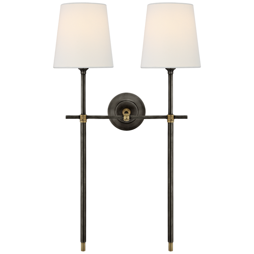 Bijou Large Double Tail Sconce-Visual Comfort-VISUAL-TOB 2025BZ/HAB-L-Wall LightingBronze and Hand-Rubbed Antique Brass/Linen Shades-3-France and Son