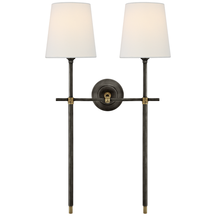 Bijou Large Double Tail Sconce-Visual Comfort-VISUAL-TOB 2025BZ/HAB-L-Wall LightingBronze and Hand-Rubbed Antique Brass/Linen Shades-3-France and Son