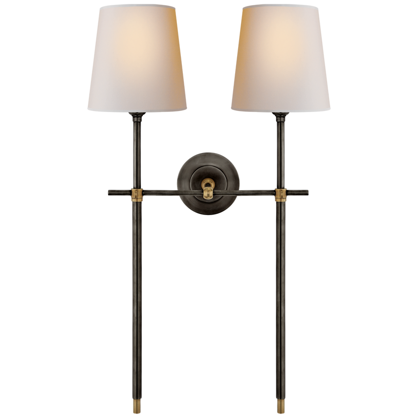 Bijou Large Double Tail Sconce-Visual Comfort-VISUAL-TOB 2025BZ/HAB-NP-Wall LightingBronze and Hand-Rubbed Antique Brass/Natural Paper Shades-4-France and Son