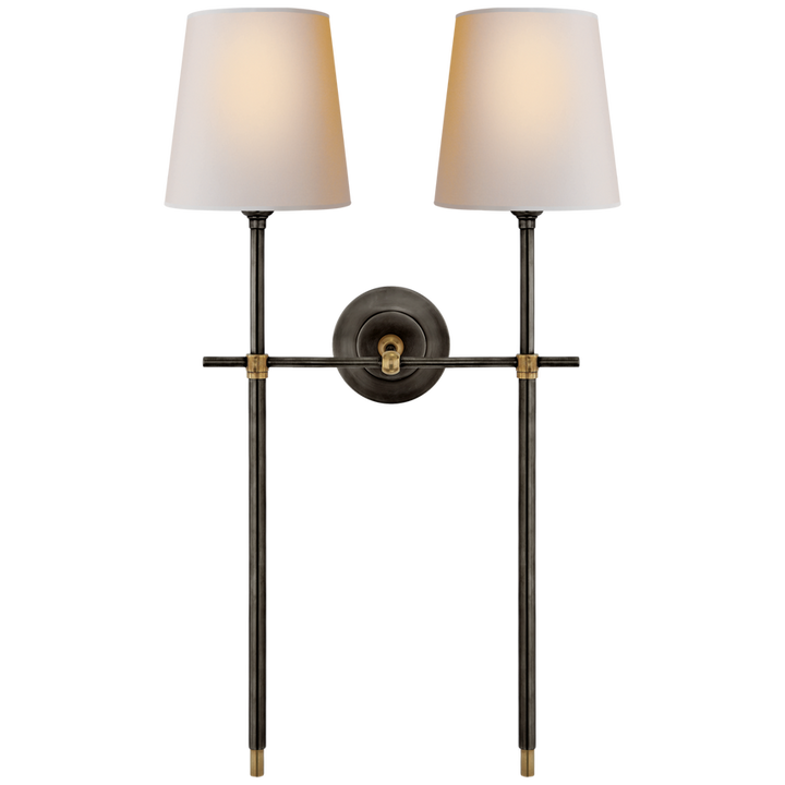 Bijou Large Double Tail Sconce-Visual Comfort-VISUAL-TOB 2025BZ/HAB-NP-Wall LightingBronze and Hand-Rubbed Antique Brass/Natural Paper Shades-4-France and Son