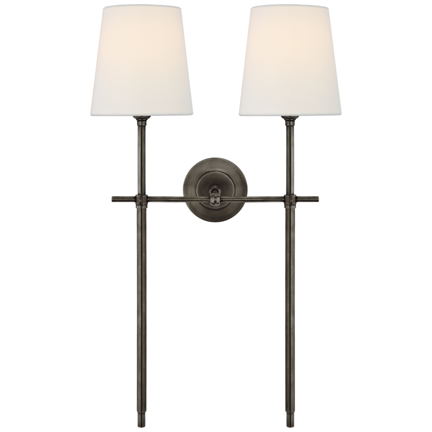 Bijou Large Double Tail Sconce-Visual Comfort-VISUAL-TOB 2025BZ-L-Wall LightingBronze/Linen Shades-5-France and Son