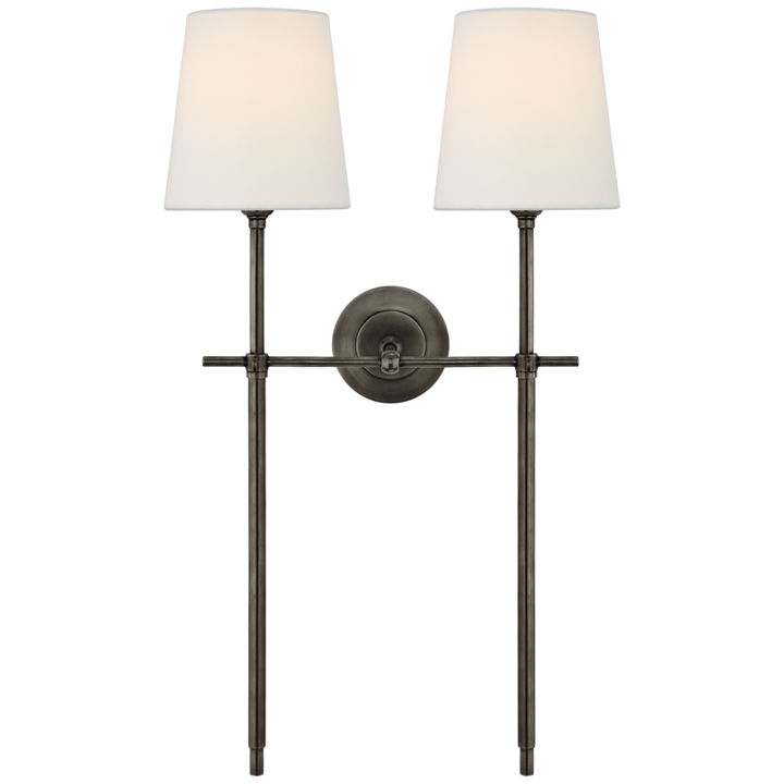 Bijou Large Double Tail Sconce-Visual Comfort-VISUAL-TOB 2025BZ-L-Wall LightingBronze/Linen Shades-5-France and Son