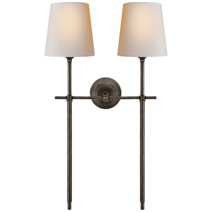 Bijou Large Double Tail Sconce-Visual Comfort-VISUAL-TOB 2025BZ-NP-Wall LightingBronze/Natural Paper Shades-6-France and Son