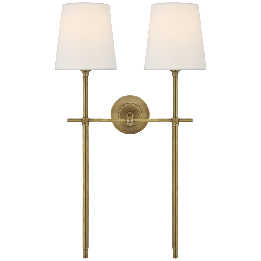 Bijou Large Double Tail Sconce-Visual Comfort-VISUAL-TOB 2025HAB-L-Wall LightingHand-Rubbed Antique Brass/Linen Shades-7-France and Son