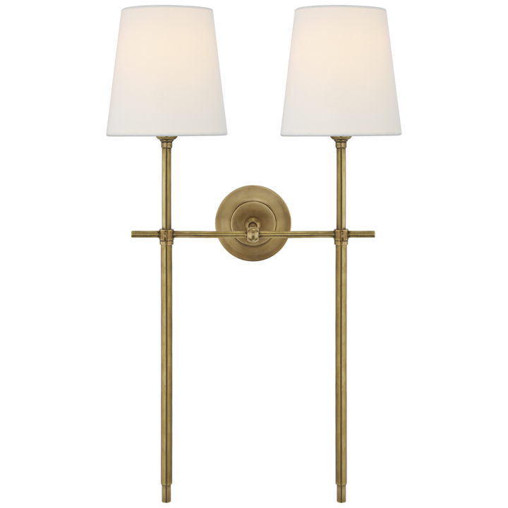 Bijou Large Double Tail Sconce-Visual Comfort-VISUAL-TOB 2025HAB-L-Wall LightingHand-Rubbed Antique Brass/Linen Shades-7-France and Son