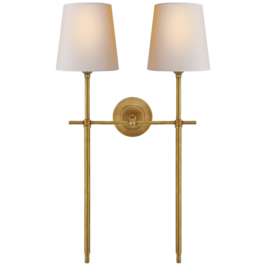 Bijou Large Double Tail Sconce-Visual Comfort-VISUAL-TOB 2025HAB-NP-Wall LightingHand-Rubbed Antique Brass/Natural Paper Shades-8-France and Son