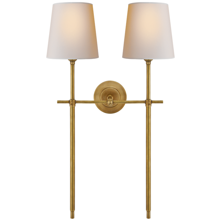 Bijou Large Double Tail Sconce-Visual Comfort-VISUAL-TOB 2025HAB-NP-Wall LightingHand-Rubbed Antique Brass/Natural Paper Shades-8-France and Son