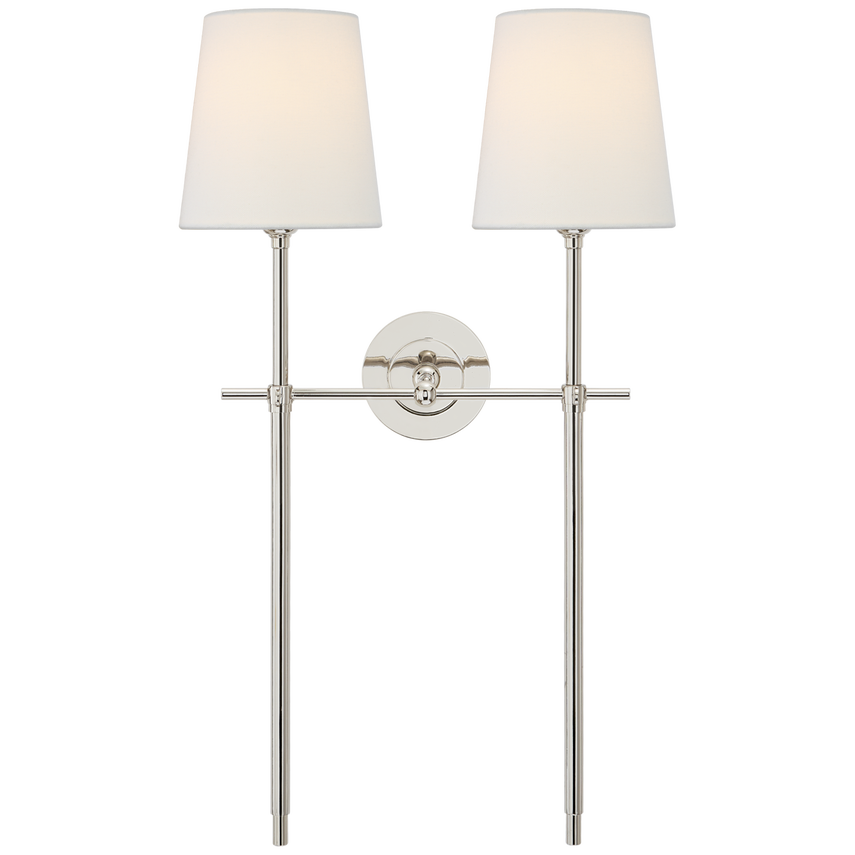 Bijou Large Double Tail Sconce-Visual Comfort-VISUAL-TOB 2025PN-L-Wall LightingPolished Nickel/Linen Shades-9-France and Son