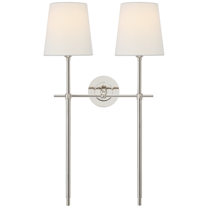 Bijou Large Double Tail Sconce-Visual Comfort-VISUAL-TOB 2025PN-L-Wall LightingPolished Nickel/Linen Shades-9-France and Son