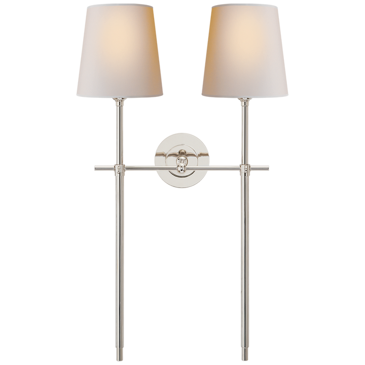 Bijou Large Double Tail Sconce-Visual Comfort-VISUAL-TOB 2025PN-NP-Wall LightingPolished Nickel/Natural Paper Shades-10-France and Son