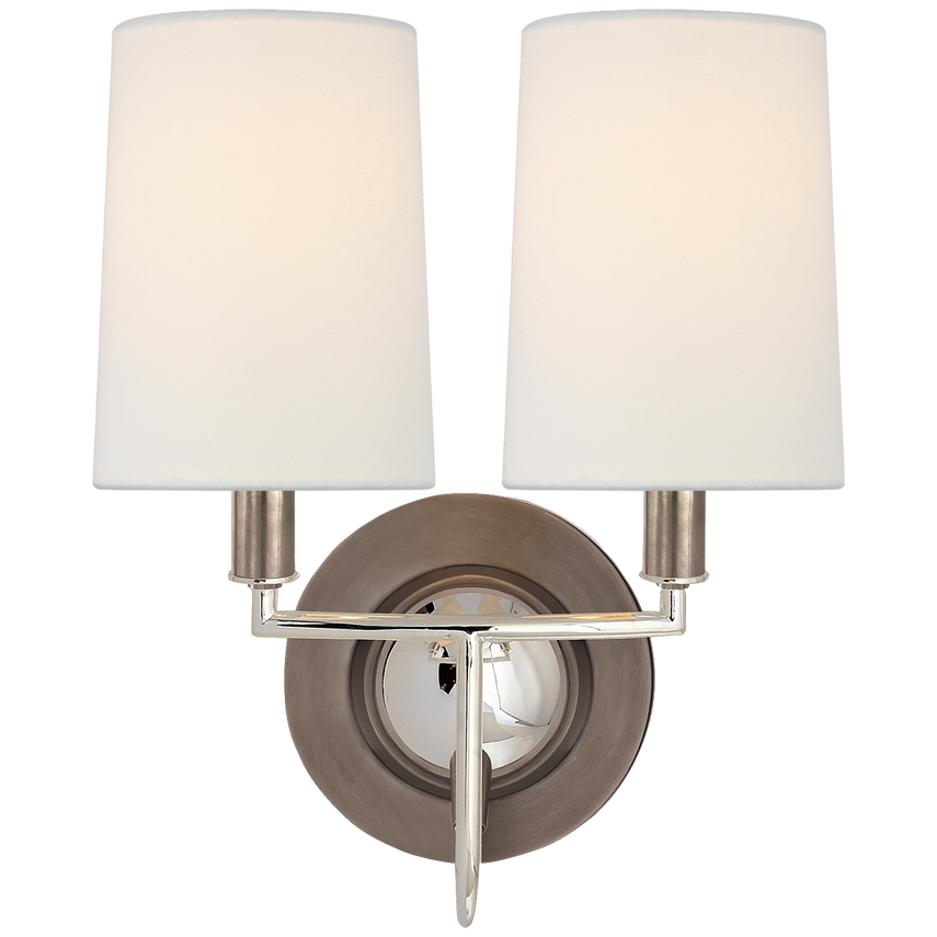 Ellana Double Sconce-Visual Comfort-VISUAL-TOB 2068AN/PN-L-Wall LightingAntique Nickel And Polished Nickel-Linen Shades-1-France and Son