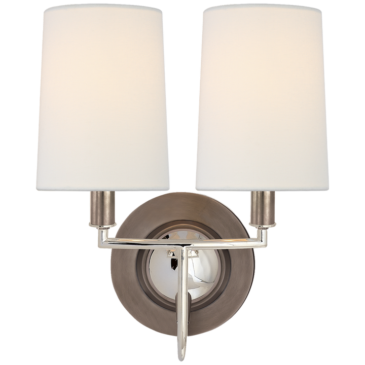 Ellana Double Sconce-Visual Comfort-VISUAL-TOB 2068AN/PN-L-Wall LightingAntique Nickel And Polished Nickel-Linen Shades-1-France and Son