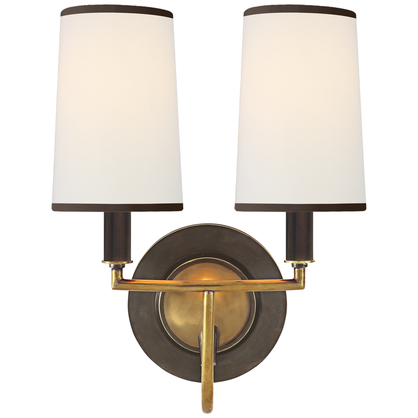 Ellana Double Sconce-Visual Comfort-VISUAL-TOB 2068BZ/HAB-L/BT-Wall LightingBronze with Antique Brass-Linen Shades with Black Trim-3-France and Son