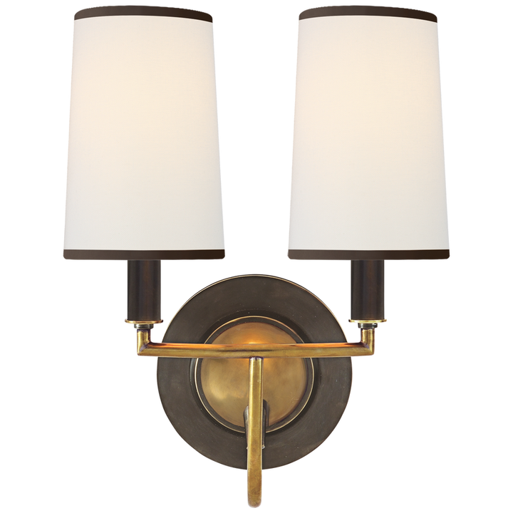 Ellana Double Sconce-Visual Comfort-VISUAL-TOB 2068BZ/HAB-L/BT-Wall LightingBronze with Antique Brass-Linen Shades with Black Trim-3-France and Son