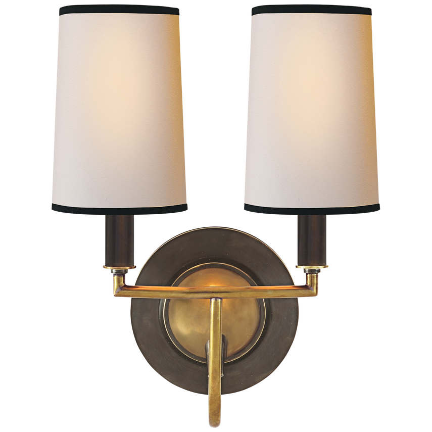 Ellana Double Sconce-Visual Comfort-VISUAL-TOB 2068BZ/HAB-NP/BT-Wall LightingBronze with Antique Brass-Natural Paper Shades with Black Tape-4-France and Son