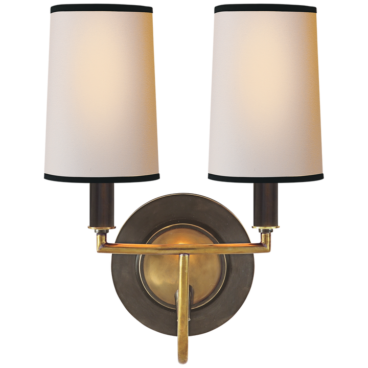 Ellana Double Sconce-Visual Comfort-VISUAL-TOB 2068BZ/HAB-NP/BT-Wall LightingBronze with Antique Brass-Natural Paper Shades with Black Tape-4-France and Son