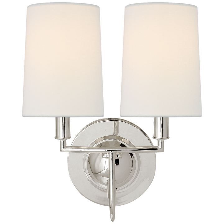 Ellana Double Sconce-Visual Comfort-VISUAL-TOB 2068PS-L-Wall LightingPolished Silver-Linen Shades-5-France and Son