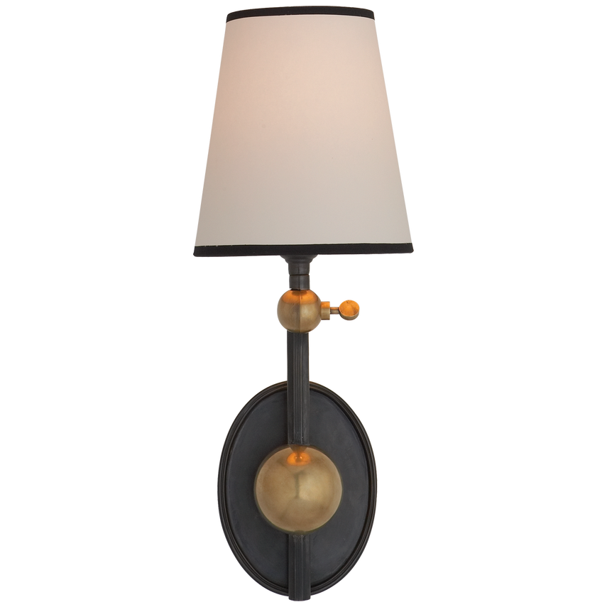 Alana Pivoting Sconce-Visual Comfort-VISUAL-TOB 2081BZ/HAB-NP/BT-Outdoor Wall SconcesBronze with Antique Brass-Natural Paper Shade with Black Tape-2-France and Son