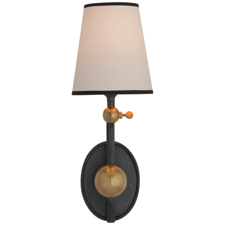 Alana Pivoting Sconce-Visual Comfort-VISUAL-TOB 2081BZ/HAB-NP/BT-Outdoor Wall SconcesBronze with Antique Brass-Natural Paper Shade with Black Tape-2-France and Son