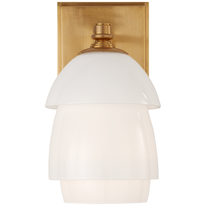 Weatherman Small Scone-Visual Comfort-VISUAL-TOB 2111HAB-WG-Wall LightingHand-Rubbed Antique Brass-White Glass Shade-4-France and Son