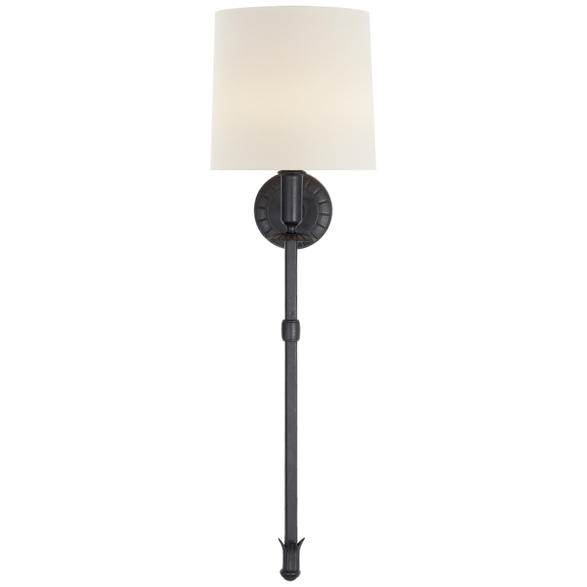 Michael Tail Sconce-Visual Comfort-VISUAL-TOB 2116AI-L-Wall LightingAged Iron-Linen Shade-1-France and Son