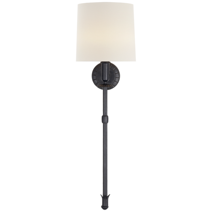 Michael Tail Sconce-Visual Comfort-VISUAL-TOB 2116AI-L-Wall LightingAged Iron-Linen Shade-1-France and Son