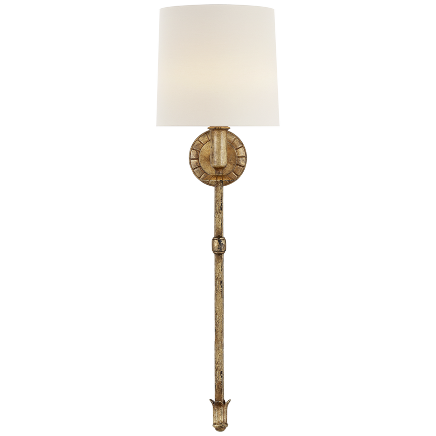 Michael Tail Sconce-Visual Comfort-VISUAL-TOB 2116G-L-Wall LightingGild-Linen Shade-3-France and Son