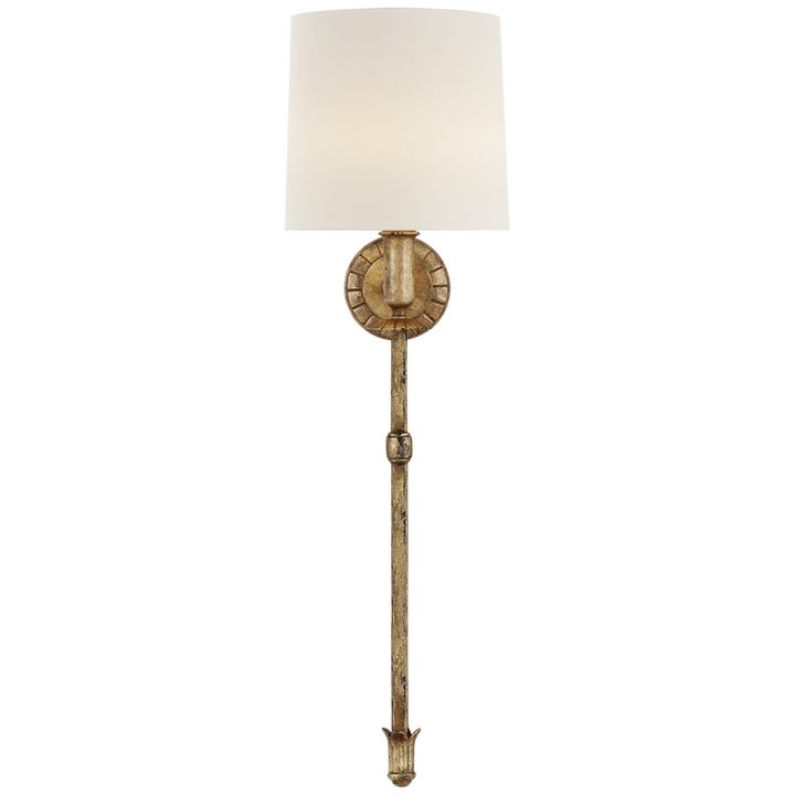 Michael Tail Sconce-Visual Comfort-VISUAL-TOB 2116G-L-Wall LightingGild-Linen Shade-3-France and Son