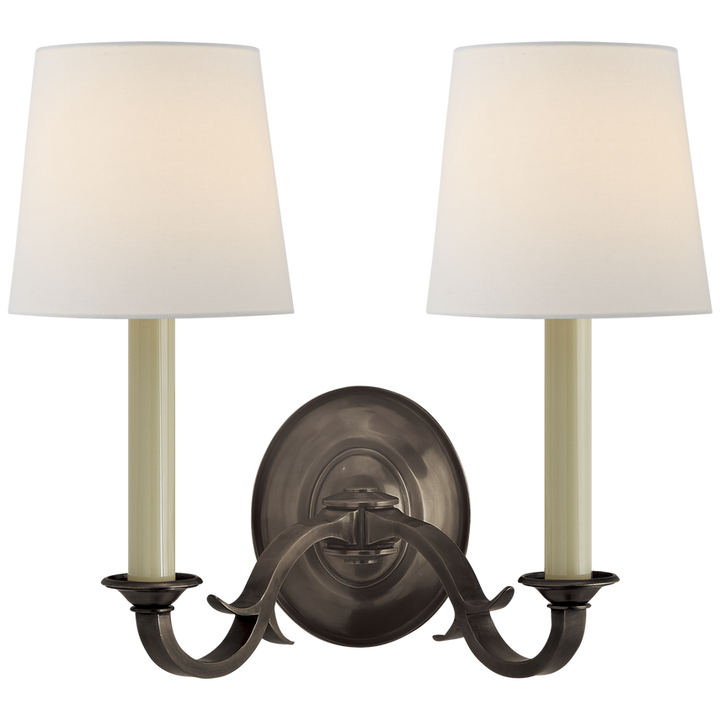 Chamer Double Sconce-Visual Comfort-VISUAL-TOB 2121BZ-L-Wall LightingBronze-Linen-1-France and Son