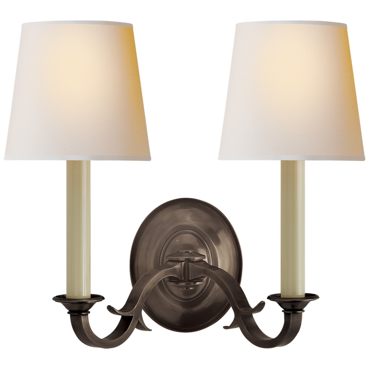Chamer Double Sconce-Visual Comfort-VISUAL-TOB 2121BZ-NP-Wall LightingBronze-Natural Paper-2-France and Son