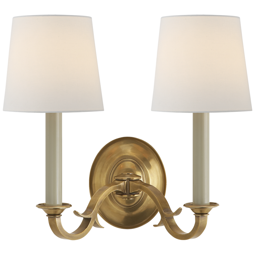 Chamer Double Sconce-Visual Comfort-VISUAL-TOB 2121HAB-L-Wall LightingHand-Rubbed Antique Brass-Linen-3-France and Son