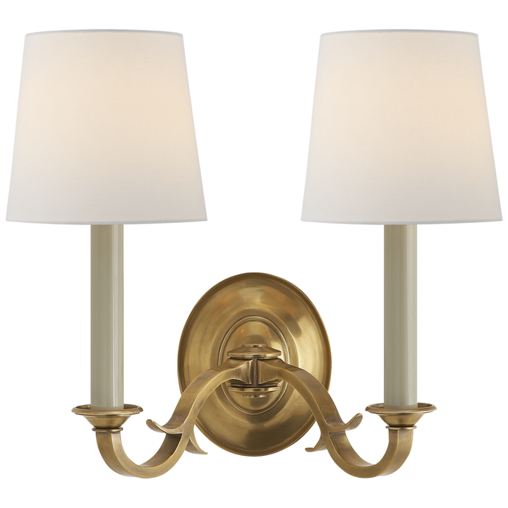 Chamer Double Sconce-Visual Comfort-VISUAL-TOB 2121HAB-L-Wall LightingHand-Rubbed Antique Brass-Linen-3-France and Son