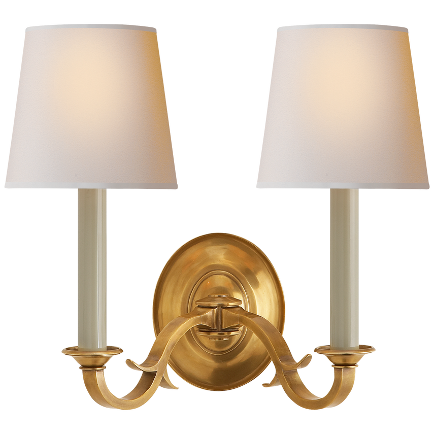 Chamer Double Sconce-Visual Comfort-VISUAL-TOB 2121HAB-NP-Wall LightingHand-Rubbed Antique Brass-Natural Paper-4-France and Son