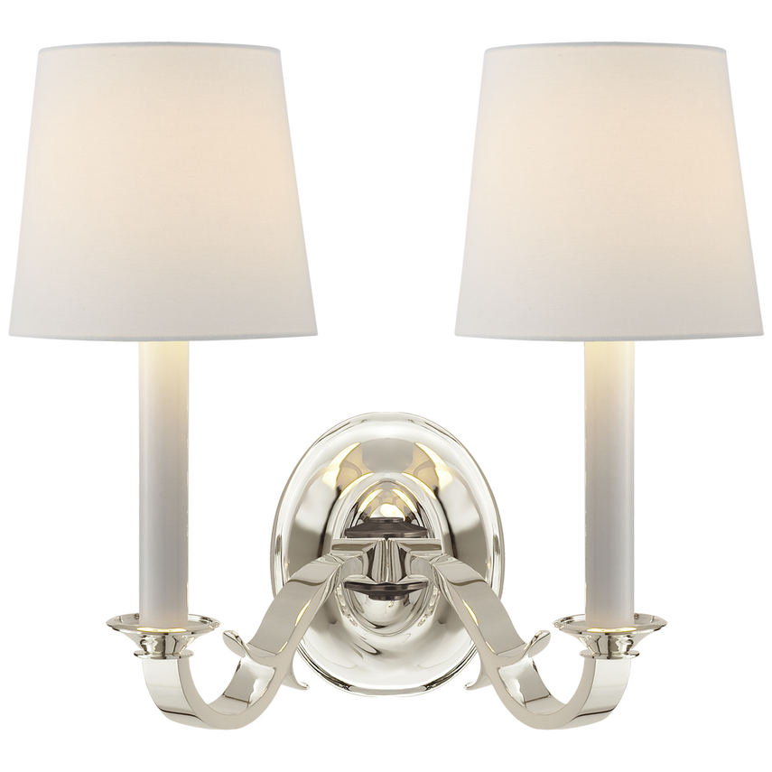 Chamer Double Sconce-Visual Comfort-VISUAL-TOB 2121PS-L-Wall LightingPolished Silver-Linen-5-France and Son