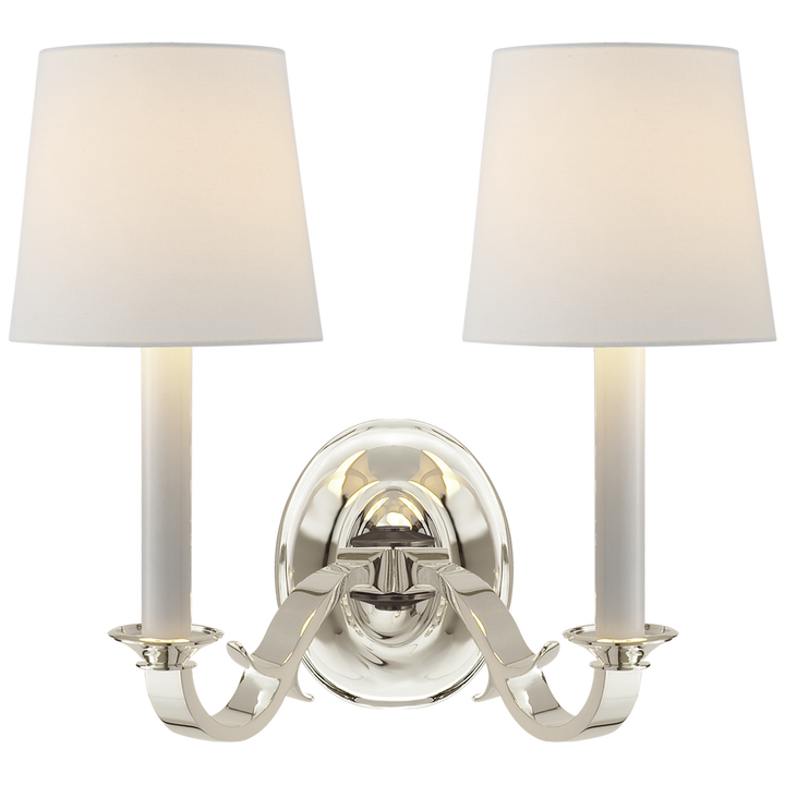 Chamer Double Sconce-Visual Comfort-VISUAL-TOB 2121PS-L-Wall LightingPolished Silver-Linen-5-France and Son