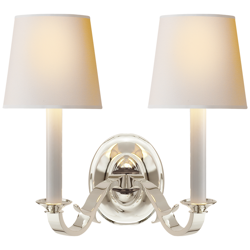 Chamer Double Sconce-Visual Comfort-VISUAL-TOB 2121PS-NP-Wall LightingPolished Silver-Natural Paper-6-France and Son