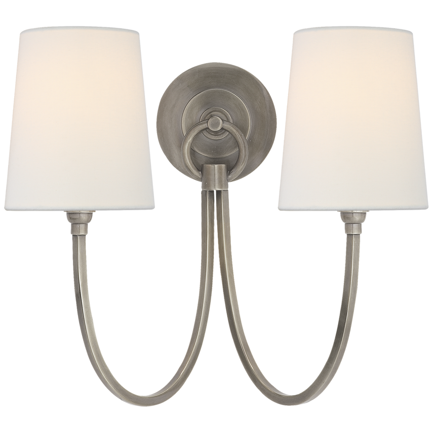 Rhys Double Sconce-Visual Comfort-VISUAL-TOB 2126AN-L-Wall LightingAntique Nickel-Linen Shades-1-France and Son