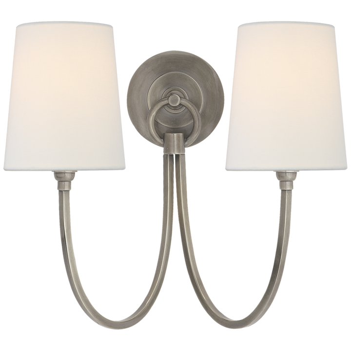 Rhys Double Sconce-Visual Comfort-VISUAL-TOB 2126AN-L-Wall LightingAntique Nickel-Linen Shades-1-France and Son