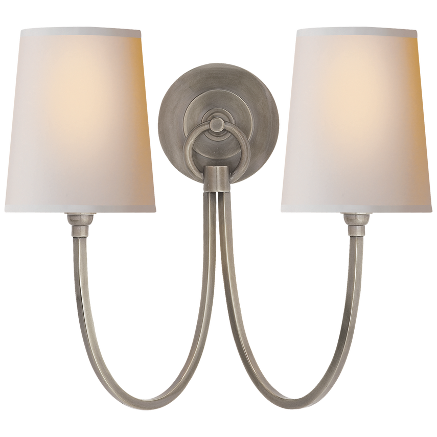 Rhys Double Sconce-Visual Comfort-VISUAL-TOB 2126AN-NP-Wall LightingAntique Nickel-Natural Paper Shades-2-France and Son